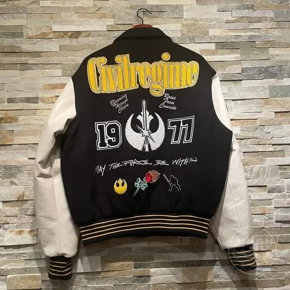 Civil Regime x Star Wars Varsity Letterman JacketRebel 1977 Patches Rare, NWT